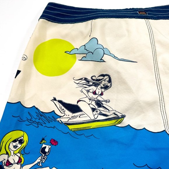 Quiksilver Lake Haveabrew Board Shorts 32 Boats Jetski Shrimp Sexy Girls Yacht - Picture 8 of 11